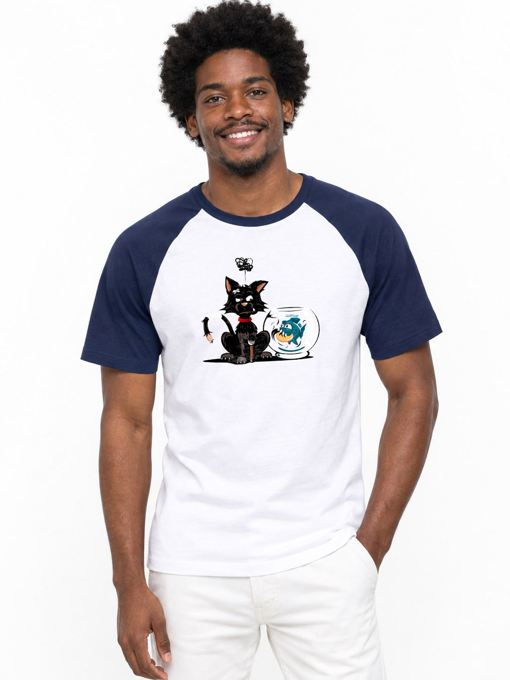 T-shirt baseball Fruit of the Loom Le piranha et le chat