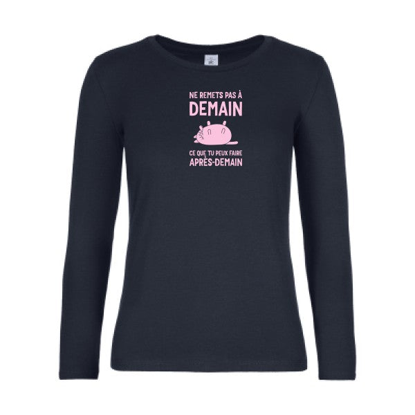 t-shirt lsl femme Ne-remets-pas-a-demain Navy flex Rose