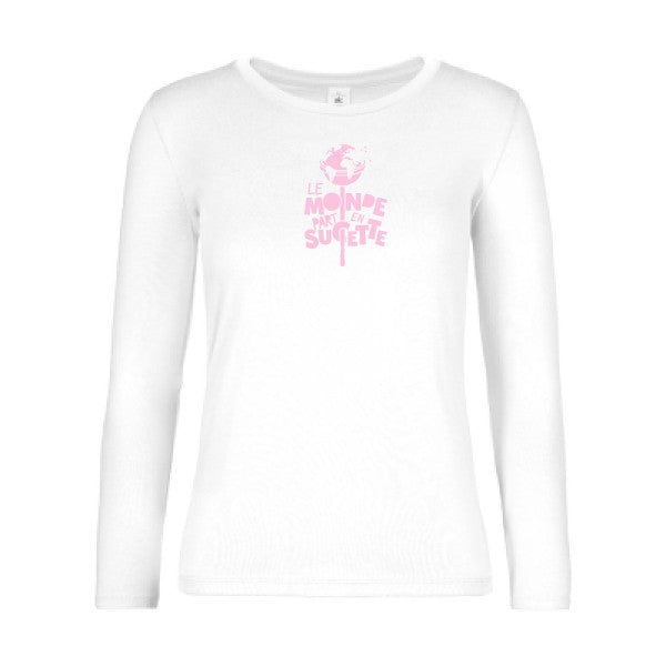 t-shirt lsl femme Le-Monde-part-en-Sucette White flex Rose