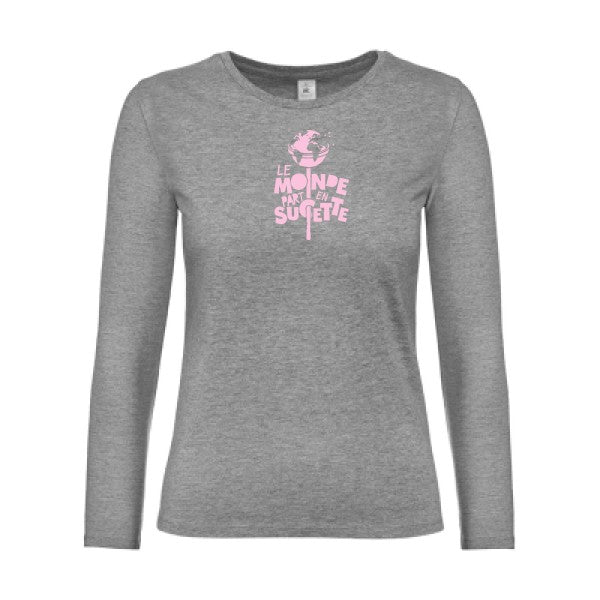 t-shirt lsl femme Le-Monde-part-en-Sucette Sport Grey flex Rose