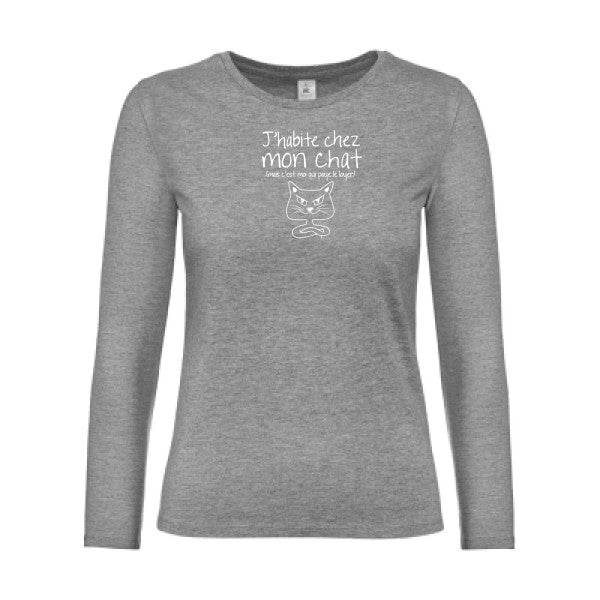 t-shirt lsl femme J-habite-chez-mon-chat Sport Grey flex blanc