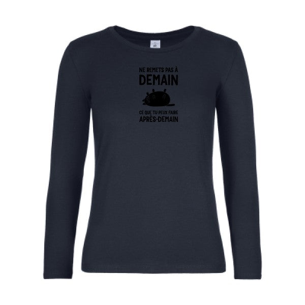 t-shirt lsl femme Ne-remets-pas-a-demain Navy flex Noir