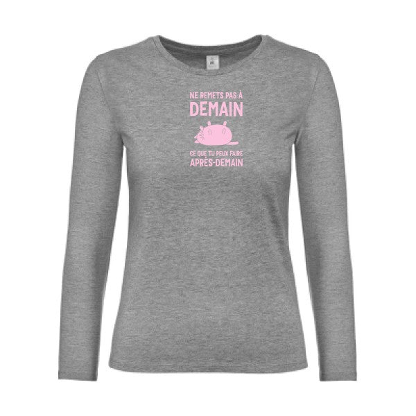 t-shirt lsl femme Ne-remets-pas-a-demain Sport Grey flex Rose