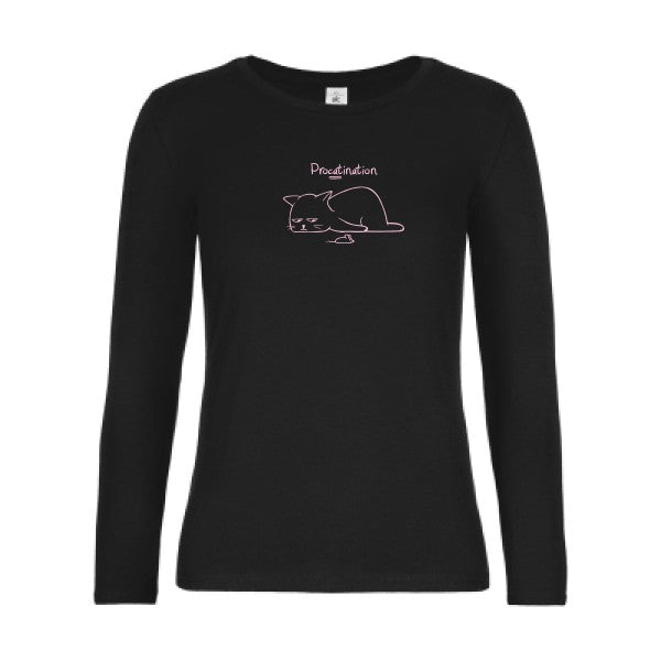 t-shirt lsl femme Procatination Black flex Rose
