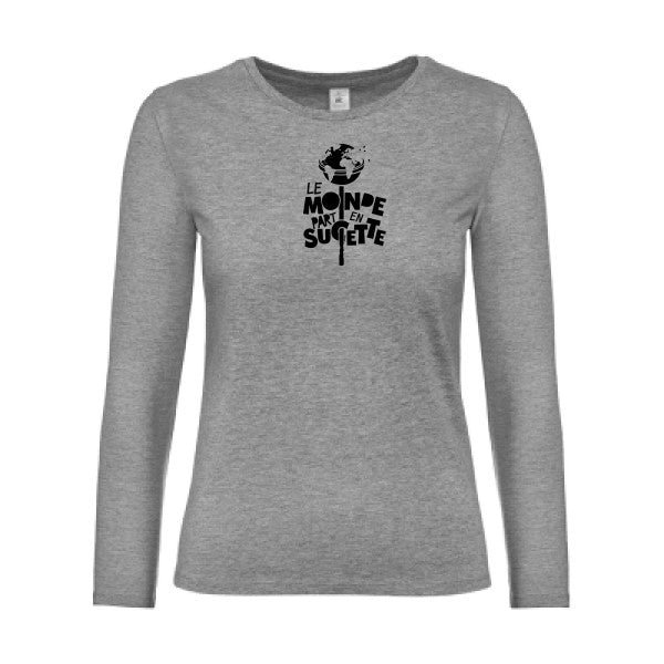 t-shirt lsl femme Le-Monde-part-en-Sucette Sport Grey flex Noir