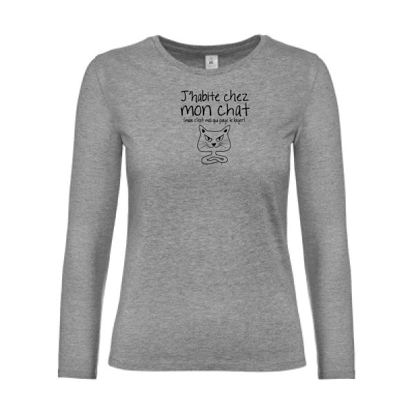 t-shirt lsl femme J-habite-chez-mon-chat Sport Grey flex Noir