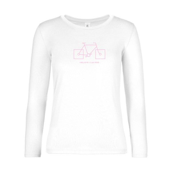 t-shirt lsl femme I-believe-I-can-ride White flex Rose