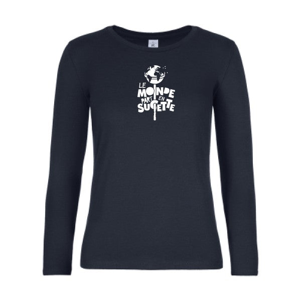 t-shirt lsl femme Le-Monde-part-en-Sucette Navy flex blanc