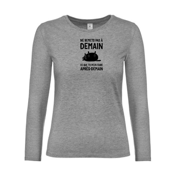 t-shirt lsl femme Ne-remets-pas-a-demain Sport Grey flex Noir