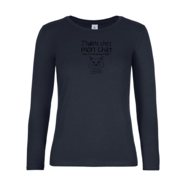 t-shirt lsl femme J-habite-chez-mon-chat Navy flex Noir
